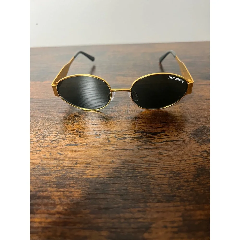 Steve Madden Mystie Womens Oval Gold Tone Frame Sunglasses 90s Y2K Retro